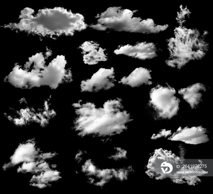 Collection of white cloud on black background