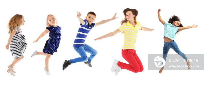 Collage of cute children on white background