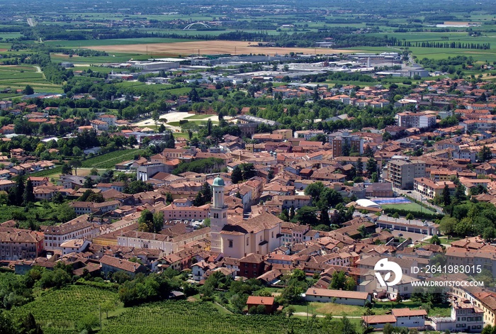 Aerial view of Cormons, italian village on slovenian border. It is known for its excellent friulian 