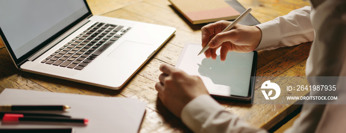 Male hands with digital tablet