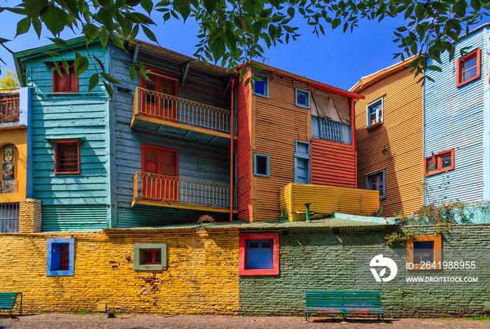 Caminito  Street public walk, in a sunny day.  La Boca, Buenos Aires, Argentina