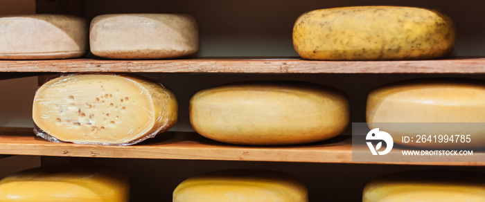 传统荷兰奶酪在商店市场出售