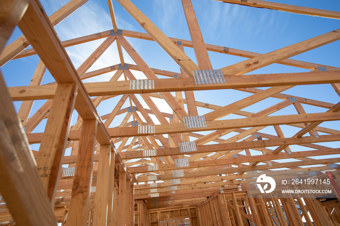 Wood Home Framing Abstract At Construction Site