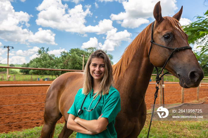 Veterinary woman and horse