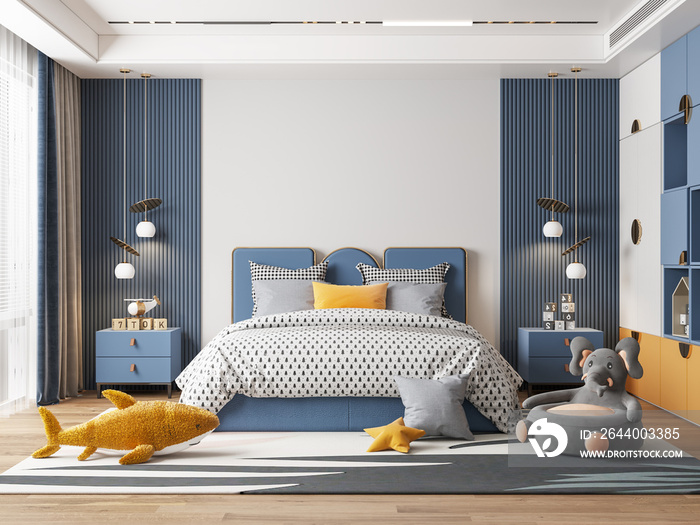 Interior Kids Bedroom Wallpaper Mockup - 3d Rendering, 3d Illustration