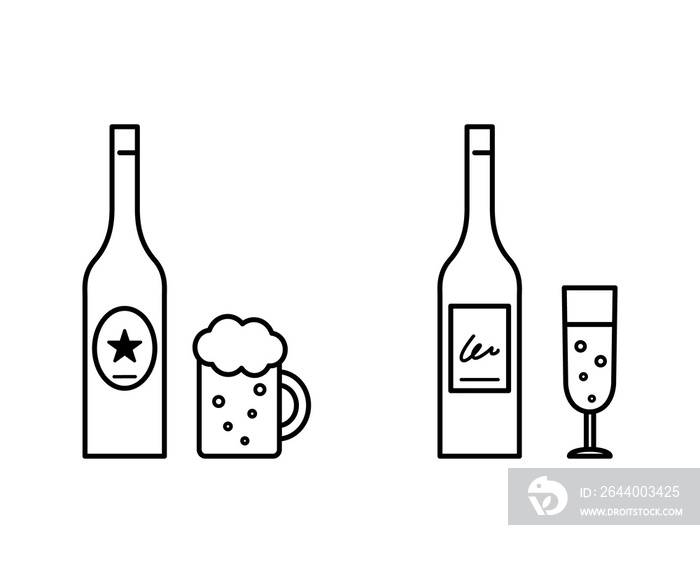 ビールとワインのイラスト／ビン／ボトル／イラスト