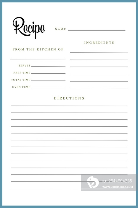 Blank Recipe Book Printable Template, Blank Pages Sheet Organizer Binder, Kitchen Cookbook, A4 & Let