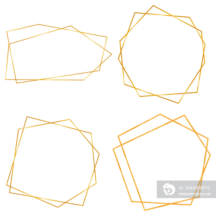 几何多面体黄金收藏，用于婚礼邀请的装饰艺术风格，豪华模板，