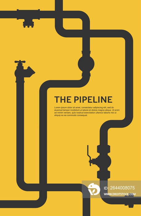 网页横幅模板。黄色管道的工业背景。适合石油、水或天然气管道