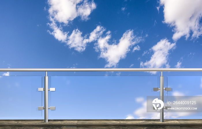 glass fence with clouds sky in background. 3D illustration