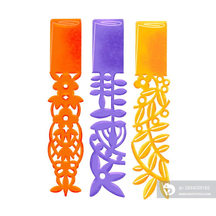 Filipino pastillas candy with handcut paper wrapper in orange, purple, and yellow