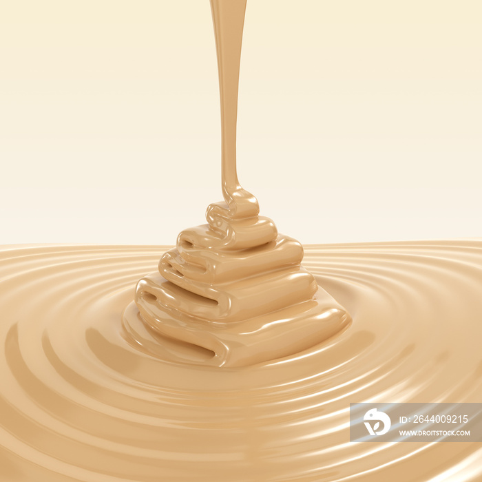 white Chocolate pouring and melted background, 3d rendering.