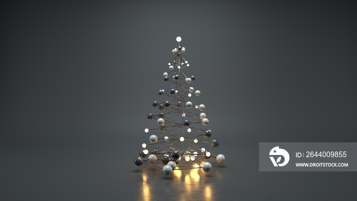 Wireframe mesh of christmas tree 3D render