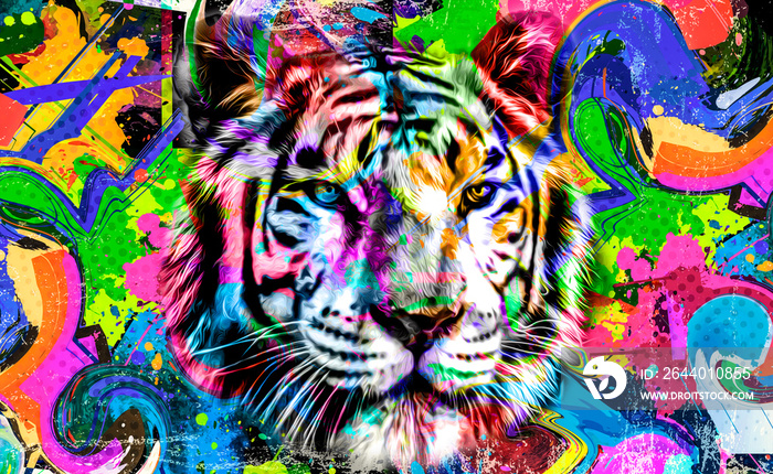 close up of colorful background with tiger