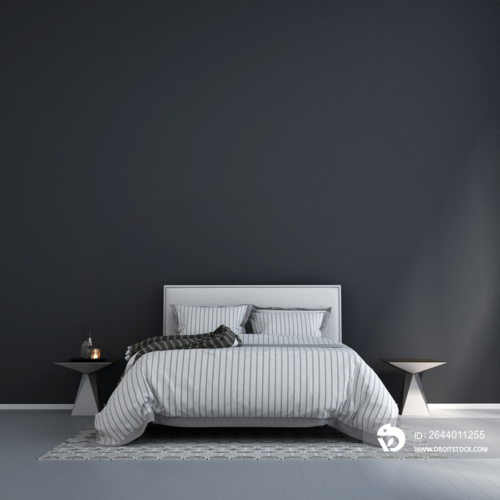 3D rendering modern bedroom interior design and black  wall texture background