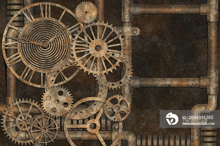 Steampunk grunge background, elements on rusty background