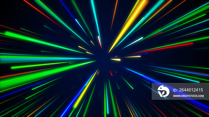 Colorful High Speed Light Streaks Shining Brightly Against Blue Dark Background Design