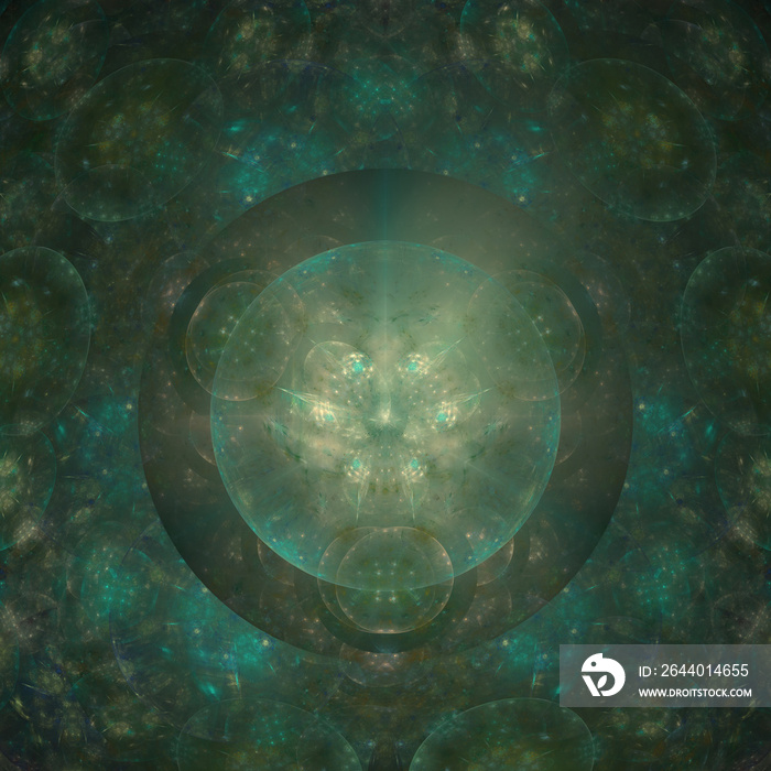 Abstract fractal backdrop with a green kaleidoscope pattern