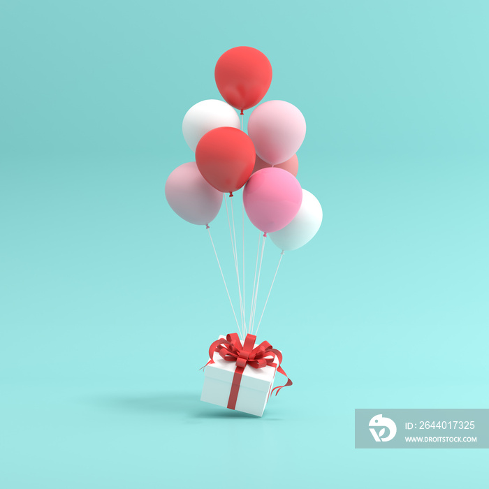 礼盒和气球的3D渲染。
