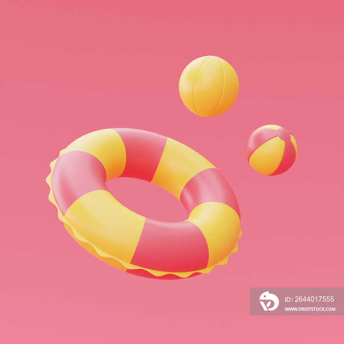 3d rendering of Inflatable swimming ring isolated on pink background,summer vacation concept,summer 