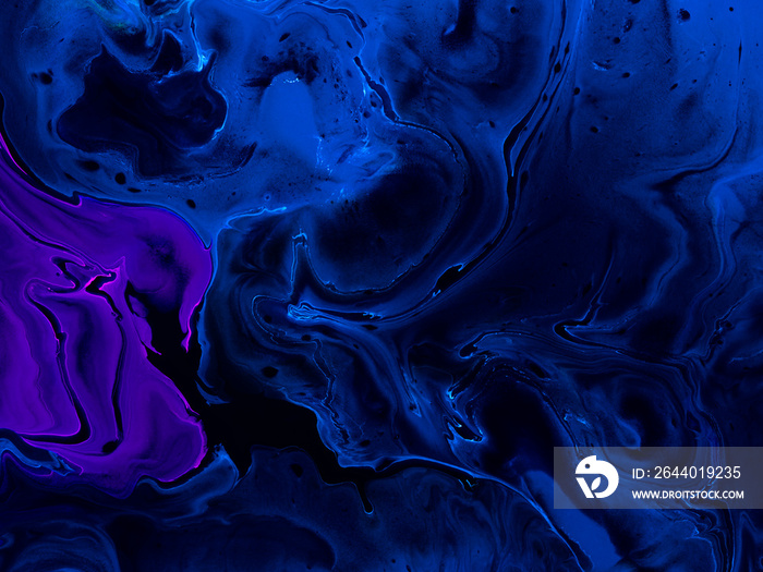 抽象绘画，创意霓虹抽象手绘背景，紫罗兰色和深蓝色纹理。
