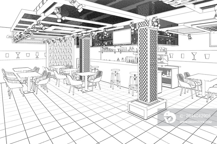 3d illustration. Sketch of the bar interior