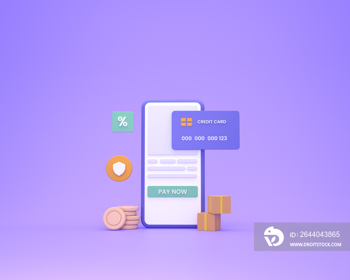 为电子商务或网上商店提供安全支付的3D渲染在线支付