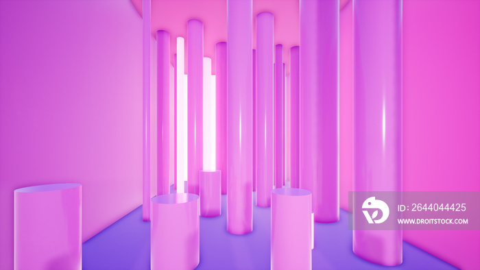 抽象霓虹粉色背景设计，管道3d渲染