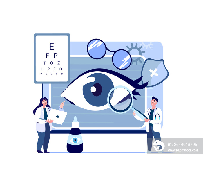 眼科医生、眼科医生用Snellen图表检查、诊断眼睛视觉敏锐度。远视