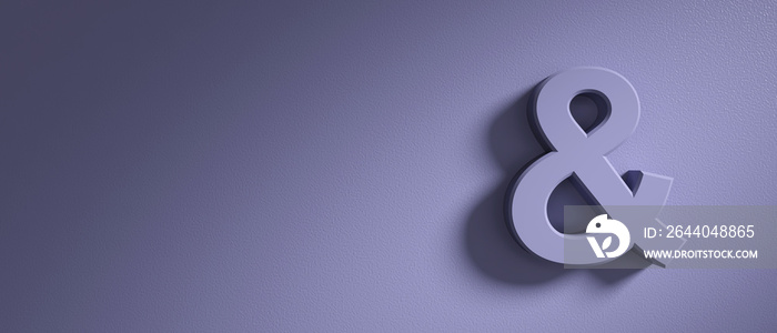 Ampersand on blue purple wall background，banner，copy space。3d插图