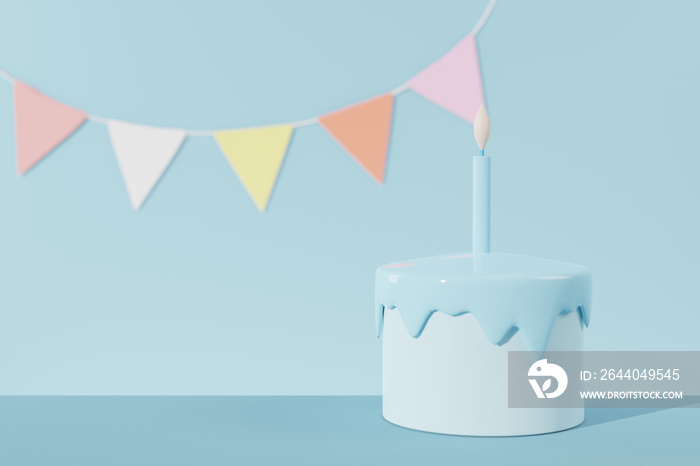 可爱的生日蛋糕，用蜡烛渲染蓝色，生日惊喜的甜蜜蛋糕，Valent