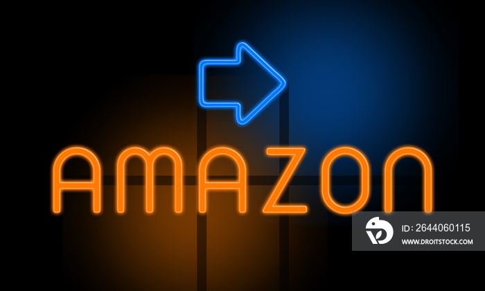 Amazon - orange glowing text with an arrow on dark background