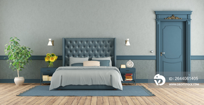 Blue master bedroom in retro style