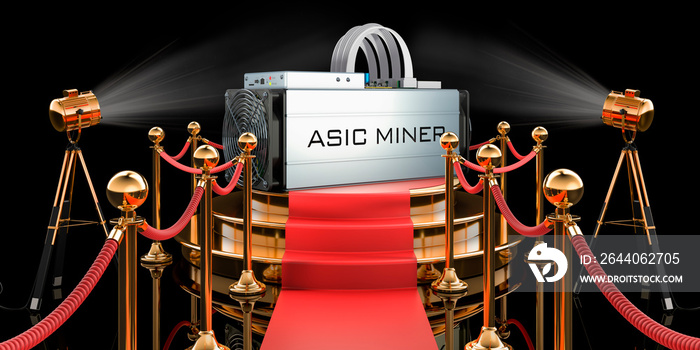 Podium with ASIC miner, 3D rendering