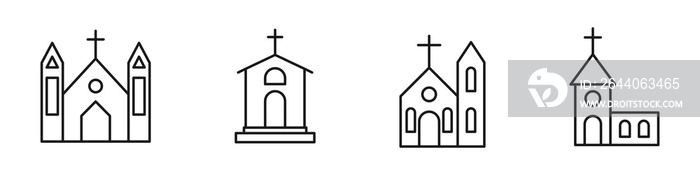 教堂图标集。基督教会众的礼拜场所。矢量插图