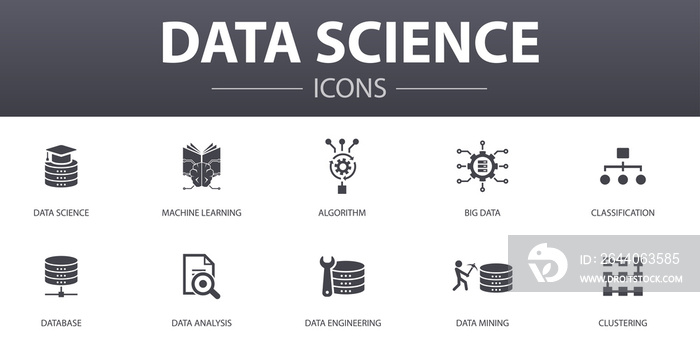 数据科学简单概念图标集。包含机器学习、大数据、数据库等图标。