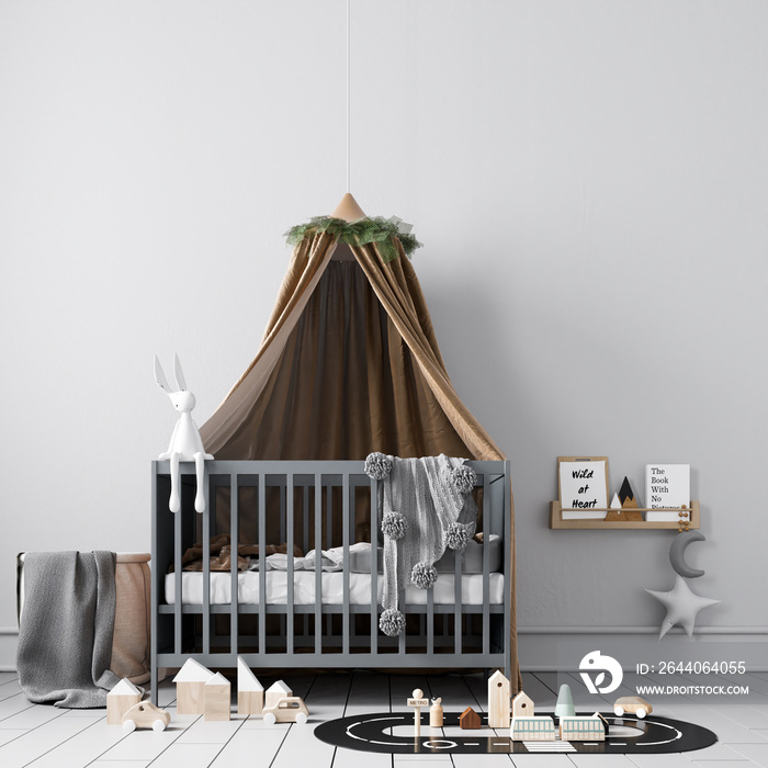 Interior Kids Room Wallpaper Mockup - 3d Rendering, 3d Illustration