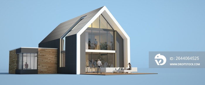 现代斜屋顶房屋模型
