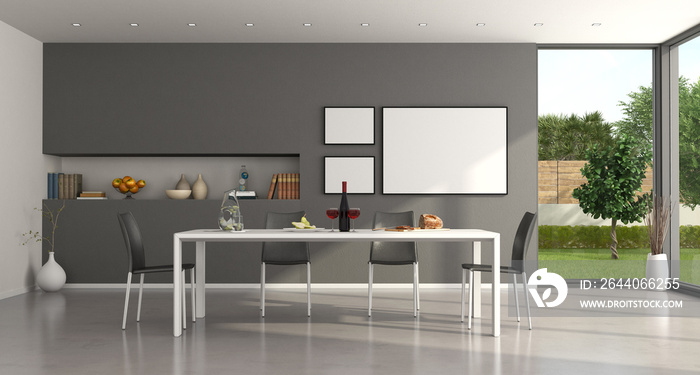 White and gray minimalist dining room