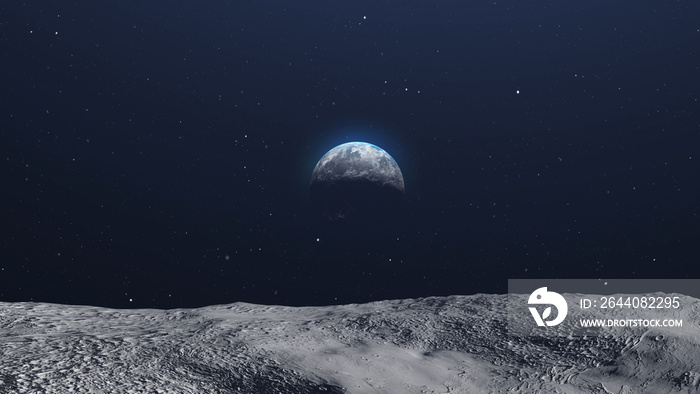从月球岩石表面揭示地球的三维渲染图