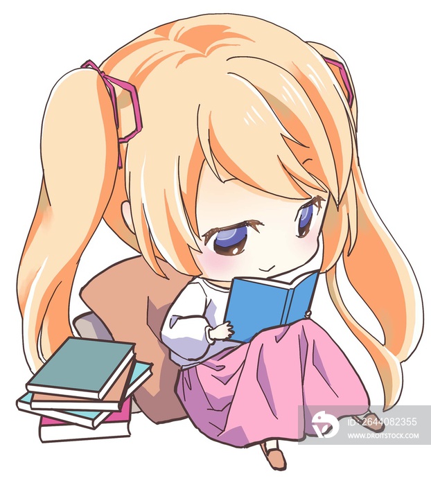 ミニキャラ読書をする女の子