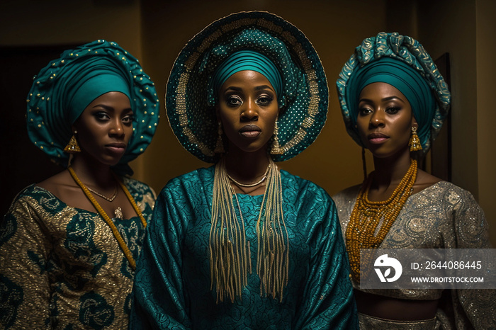 Generative AI. three young African women wearing same headgear