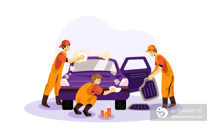 Full Service Car Wash Vector Illustration concept. Flat illustration isolated on white background.