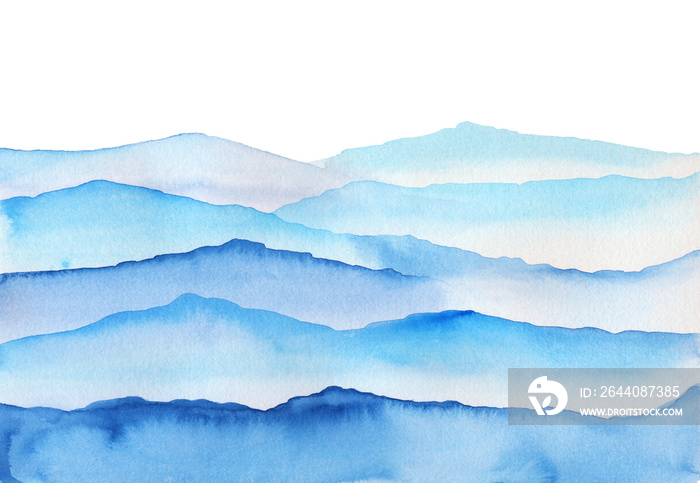 风景，山脉，浅蓝色水彩波浪山脉，w上的抽象手绘插图