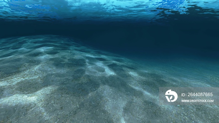 3D插图-水下景观，用相机从水面直接拍摄