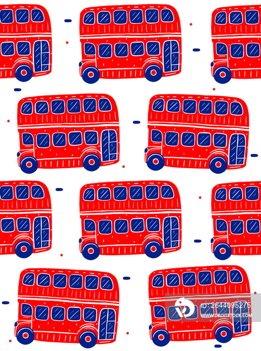 白色背景下的伦敦巴士之旅无缝图案插图。伦敦图标和旅行