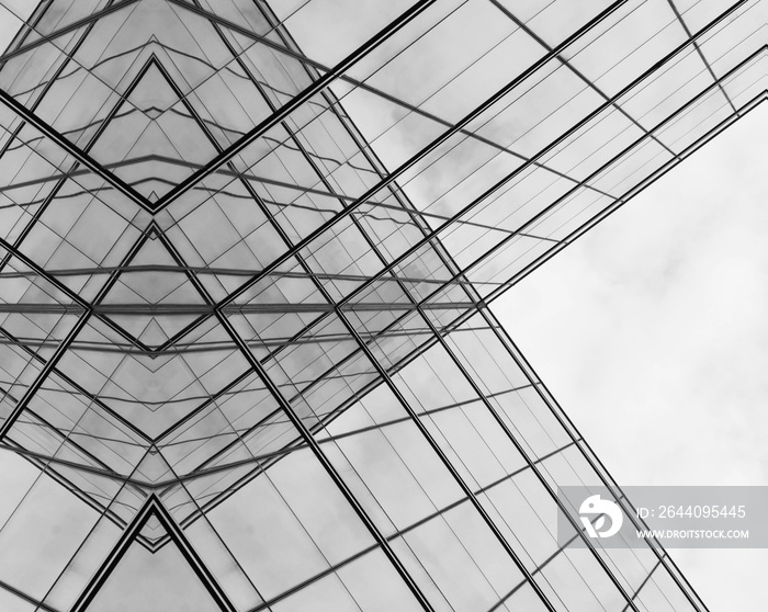 Perspective of modern glass window at skyscrapers - monochrome