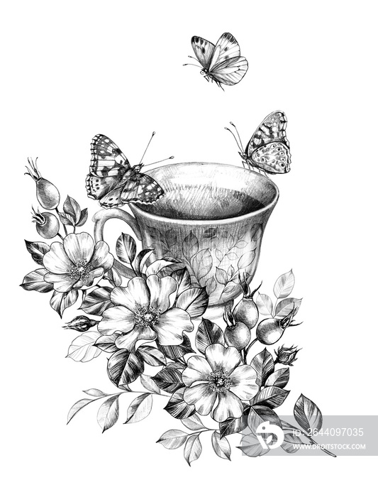 蝴蝶坐在茶杯上