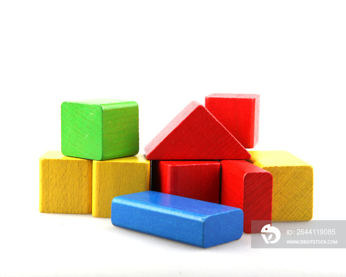 Studio Shot Of Colorful Toy Blocks Against White Background