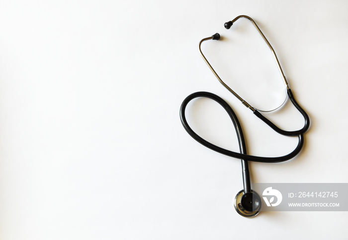 Medical stethoscope or phonendoscope in black isolated on white background